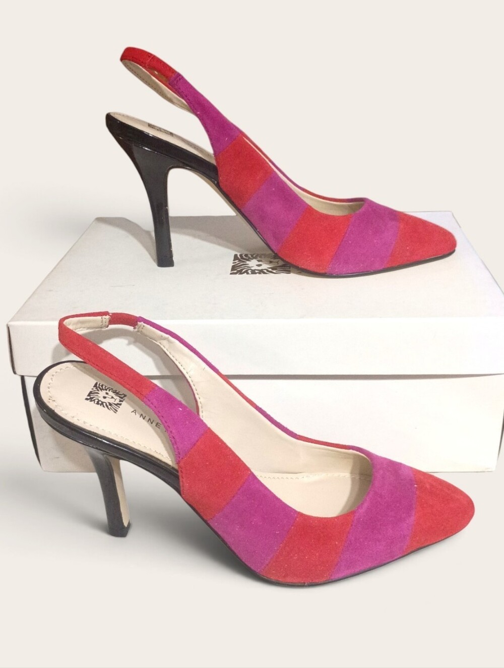 Anne Klein Red and Pink Suede Slingback Pumps
